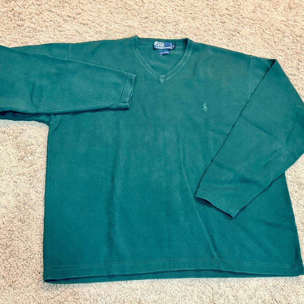 Polo Ralph Lauren Men's Green V Neck Cotton Sweater Size XXL Preppy Office - Picture 3 of 4